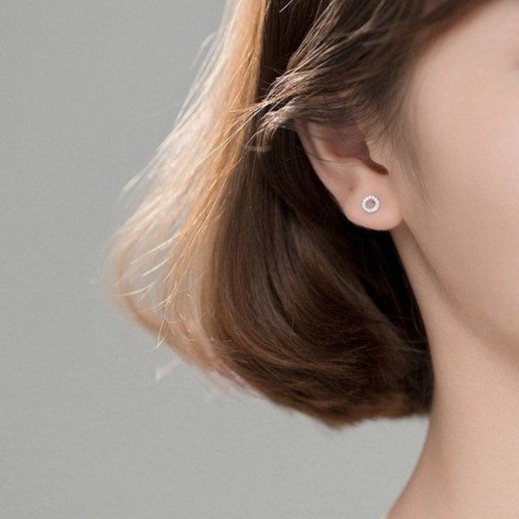 Letter X&O Asymmetry Studs Earrings w/CZ-ECZ016 - Picture 12 of 16